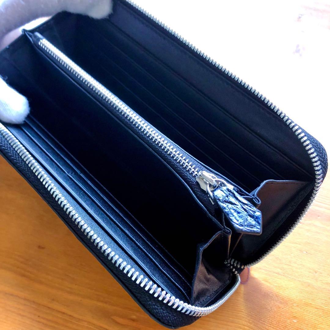 本物　クロコダイル　シャムワニ　 長財布 ワニ革 一枚革　青ブルー