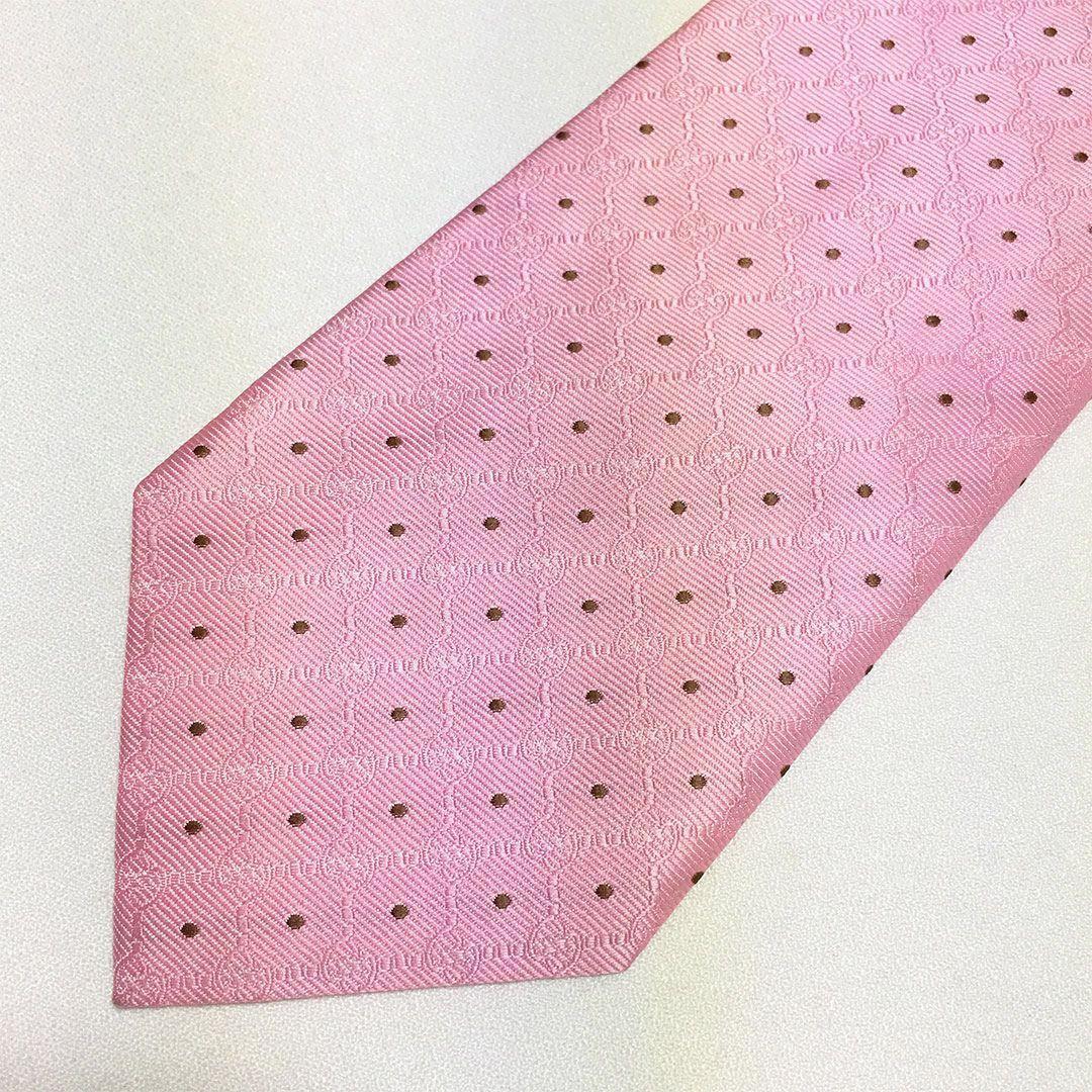 未使用級 グッチ GUCCI ネクタイ シルク100% ピンク ドット