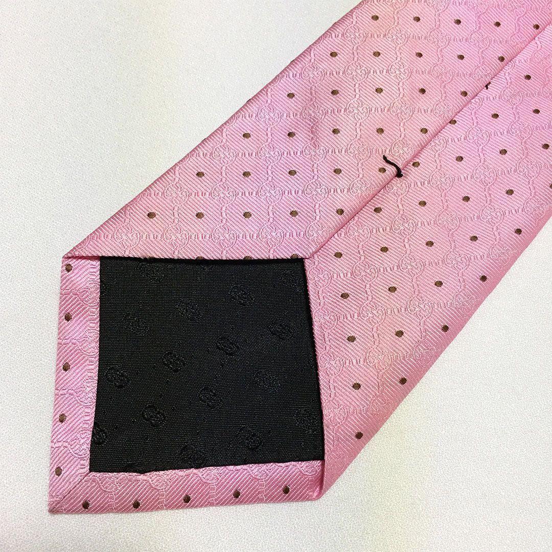 未使用級 グッチ GUCCI ネクタイ シルク100% ピンク ドット