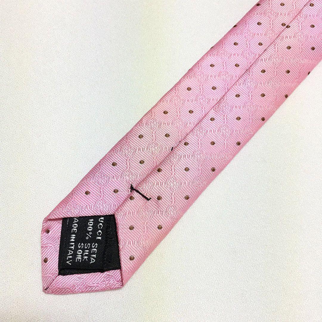 未使用級 グッチ GUCCI ネクタイ シルク100% ピンク ドット