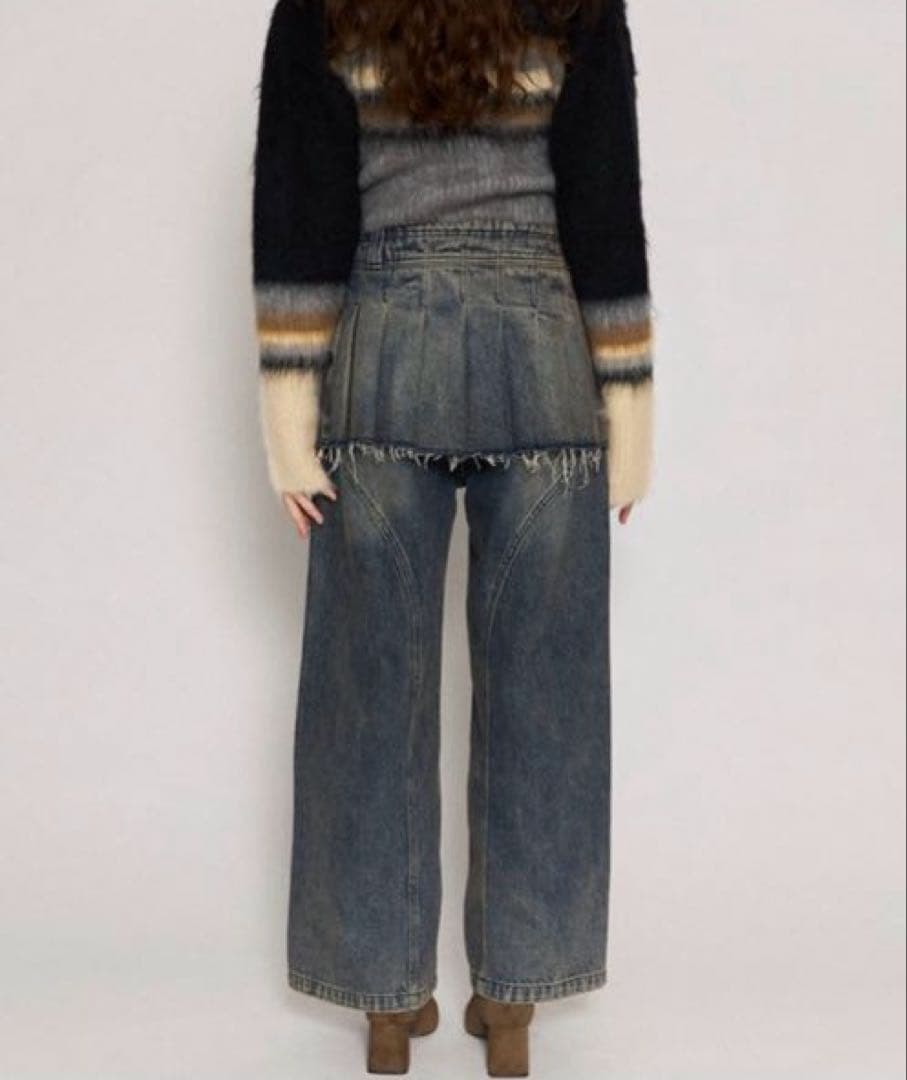 MAISON SPECIAL プリーツスカートレイヤードパンツ　デニム