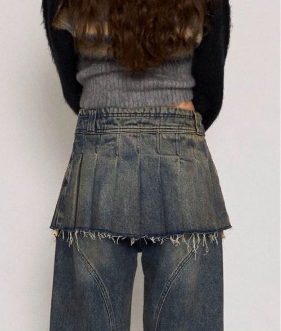 MAISON SPECIAL プリーツスカートレイヤードパンツ　デニム