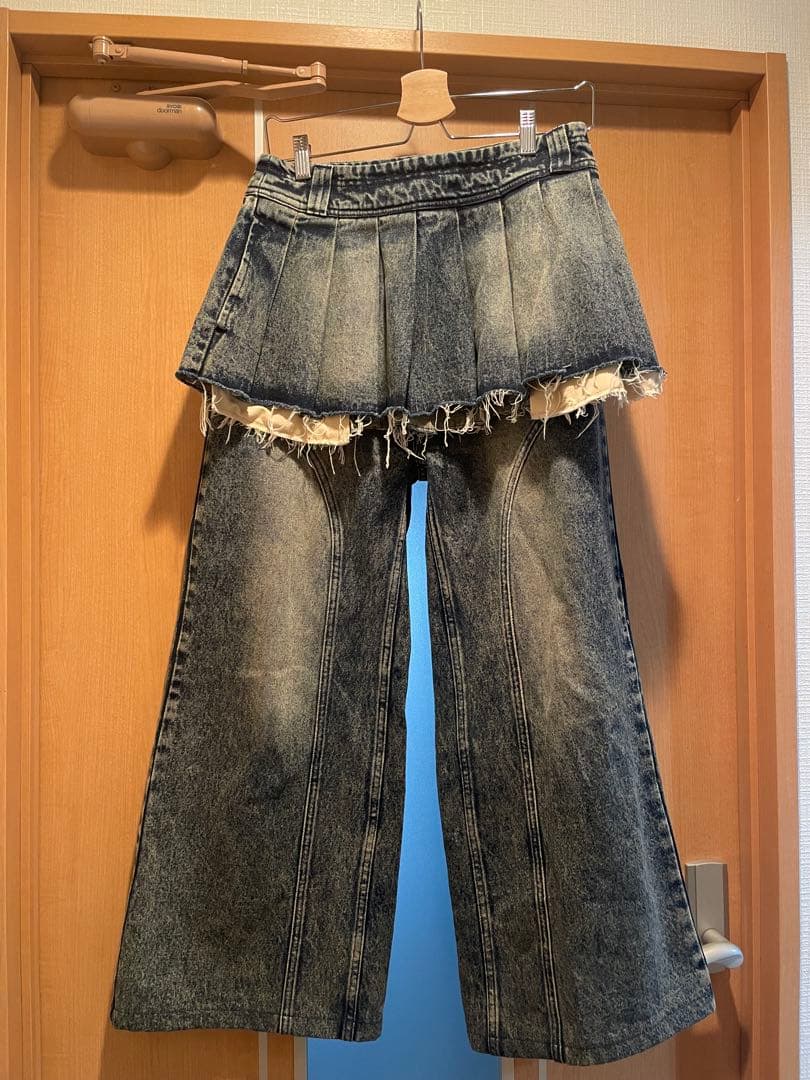 MAISON SPECIAL プリーツスカートレイヤードパンツ　デニム