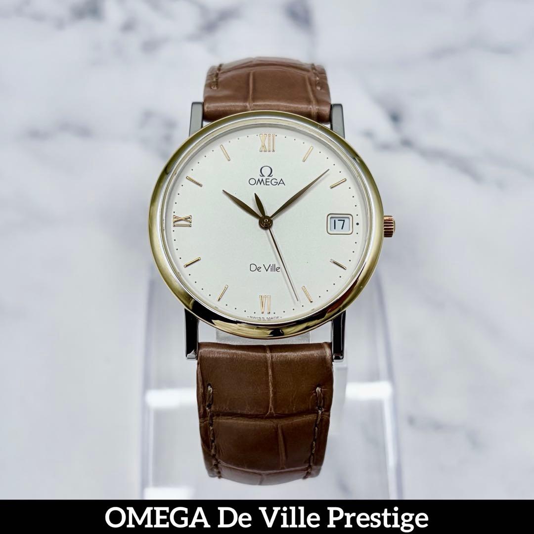 【美品】オメガ デヴィル K18YG リーフ針 7420.33 純正本革ベルト