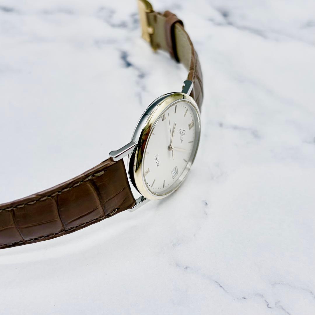 【美品】オメガ デヴィル K18YG リーフ針 7420.33 純正本革ベルト