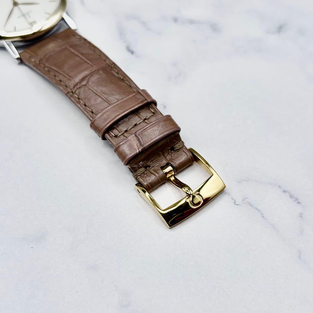 【美品】オメガ デヴィル K18YG リーフ針 7420.33 純正本革ベルト