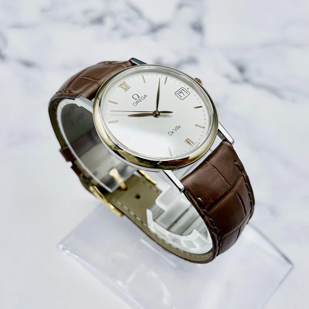 【美品】オメガ デヴィル K18YG リーフ針 7420.33 純正本革ベルト