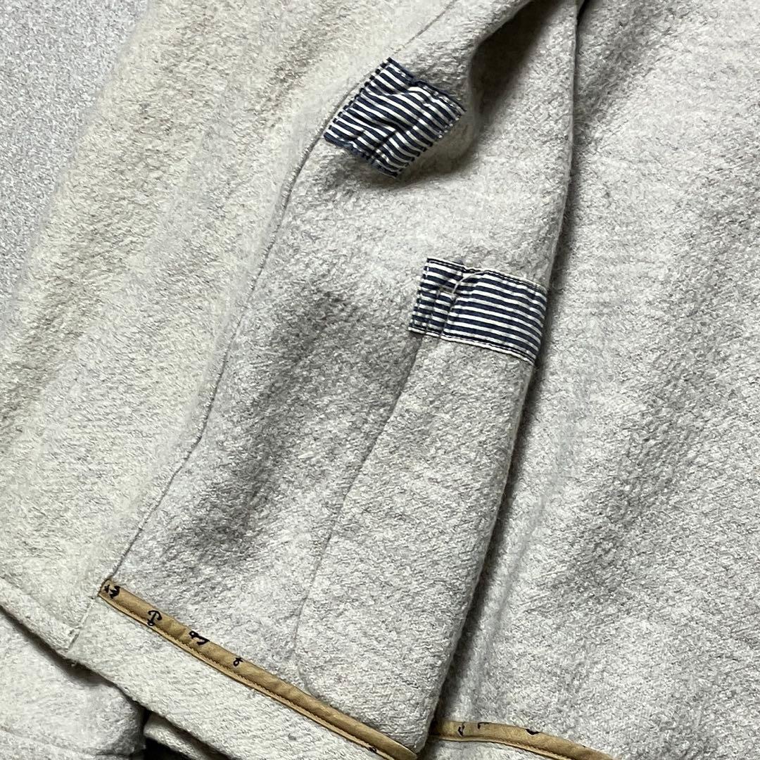 【45r ウール100%】ダッフルコート ショート アイボリー 白 フード