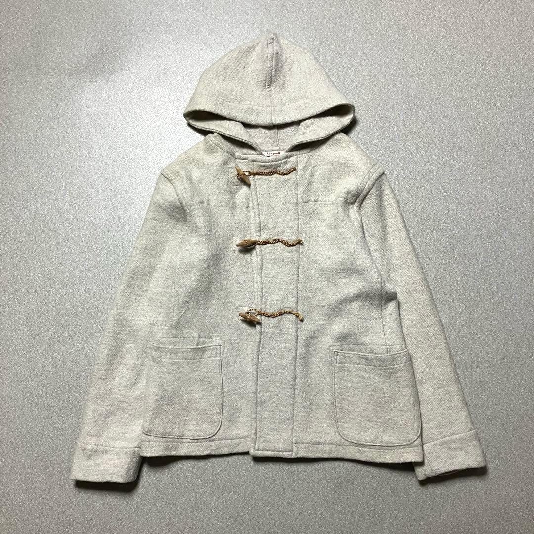 【45r ウール100%】ダッフルコート ショート アイボリー 白 フード