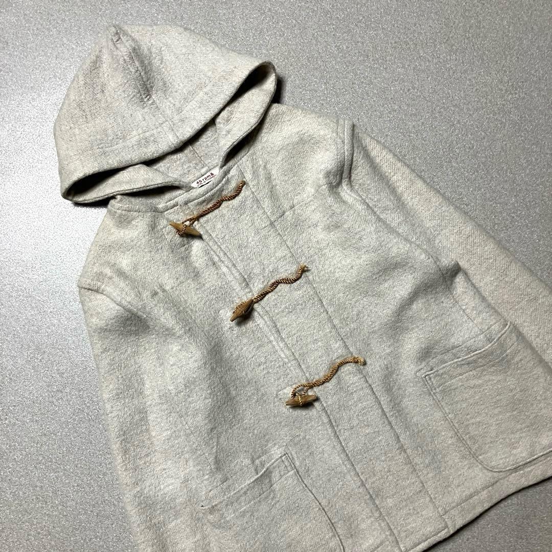 【45r ウール100%】ダッフルコート ショート アイボリー 白 フード