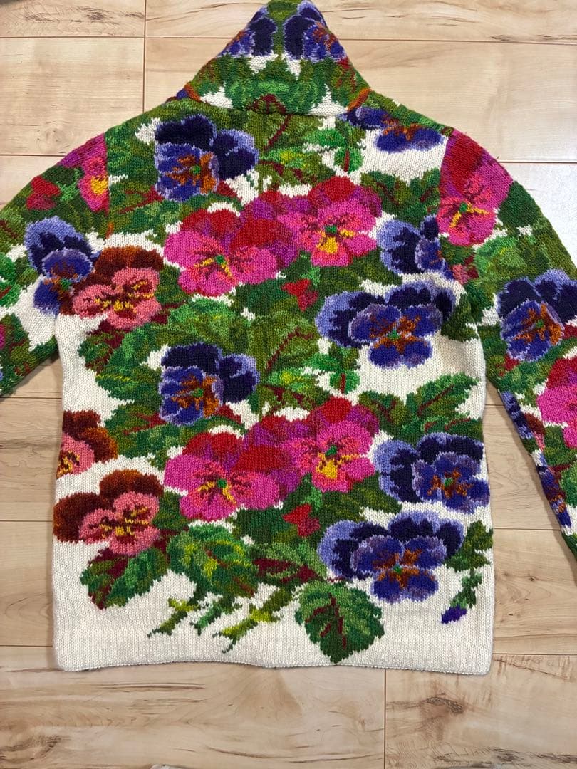 【入手困難】希少 最高級  ALPACA ニット 花柄カーディガン L