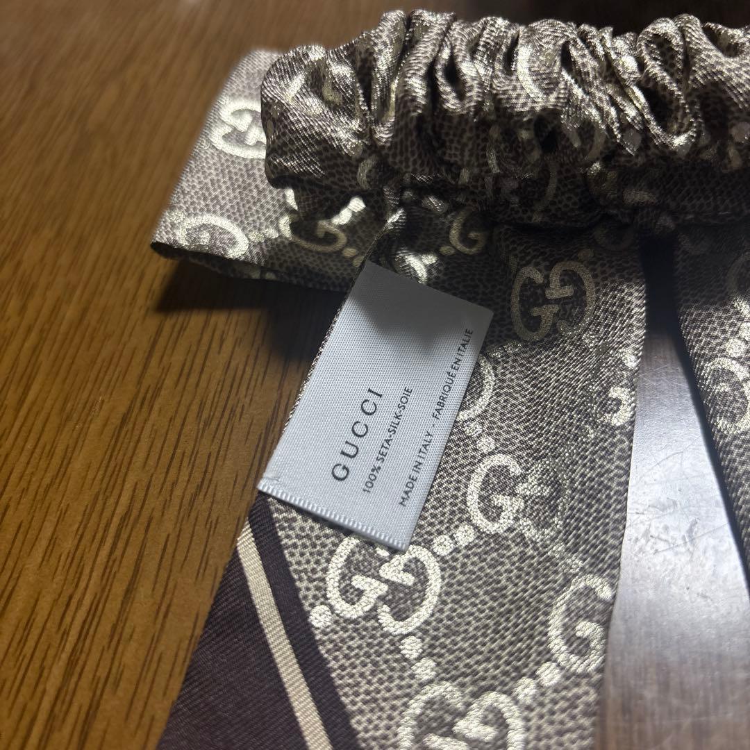 GUCCI グッチ　GG シルクジャカード シュシュ　リボン　ブラウン