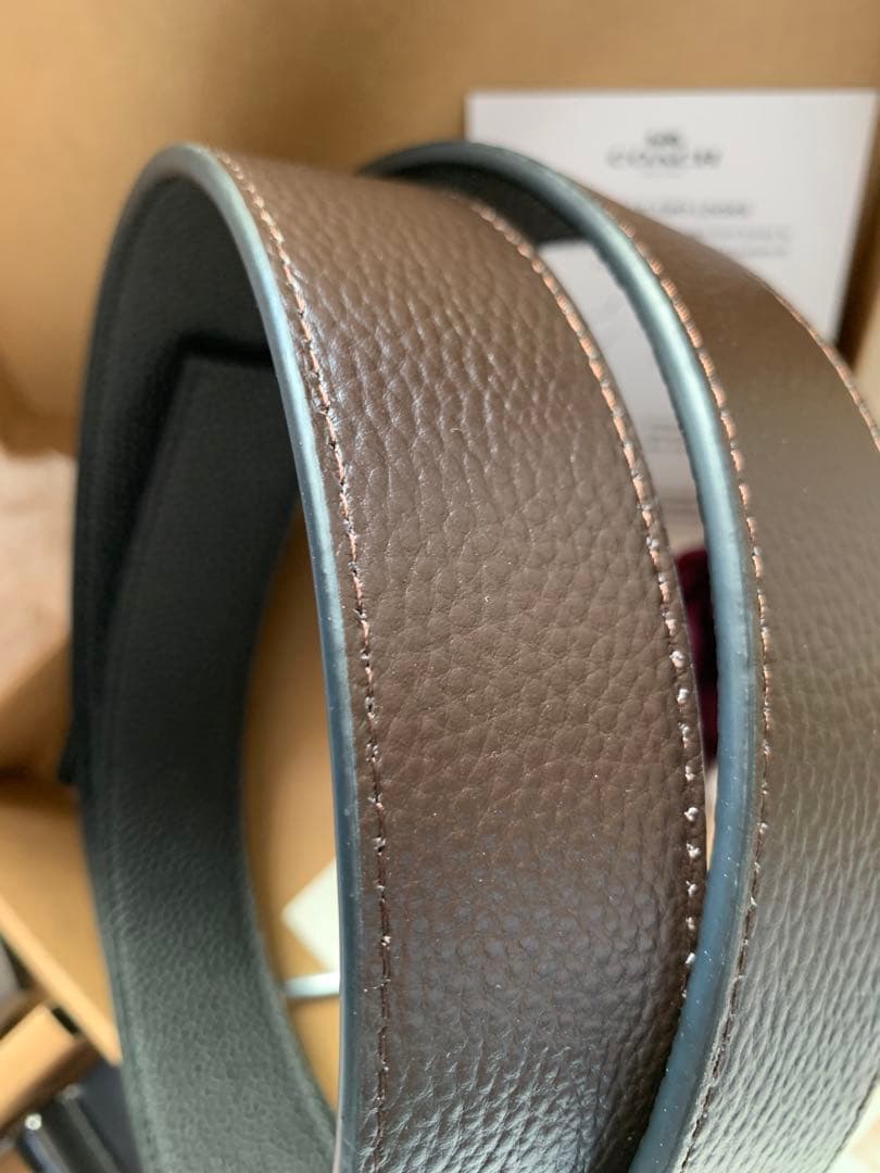 新生活応援☆COACH リバーシブルレザーベルト ブラック ダークブラウン