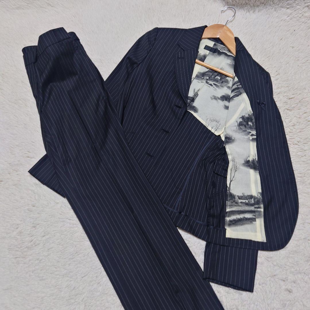 【希少】ポールスミス スーツセットアップ ストライプ 裏地総柄 シルク混