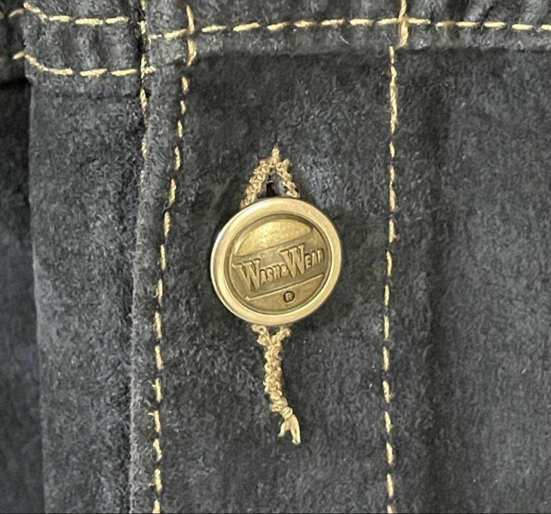 ヴィンテージ デニムシャツ風スエードレザーシャツ　ネイビー