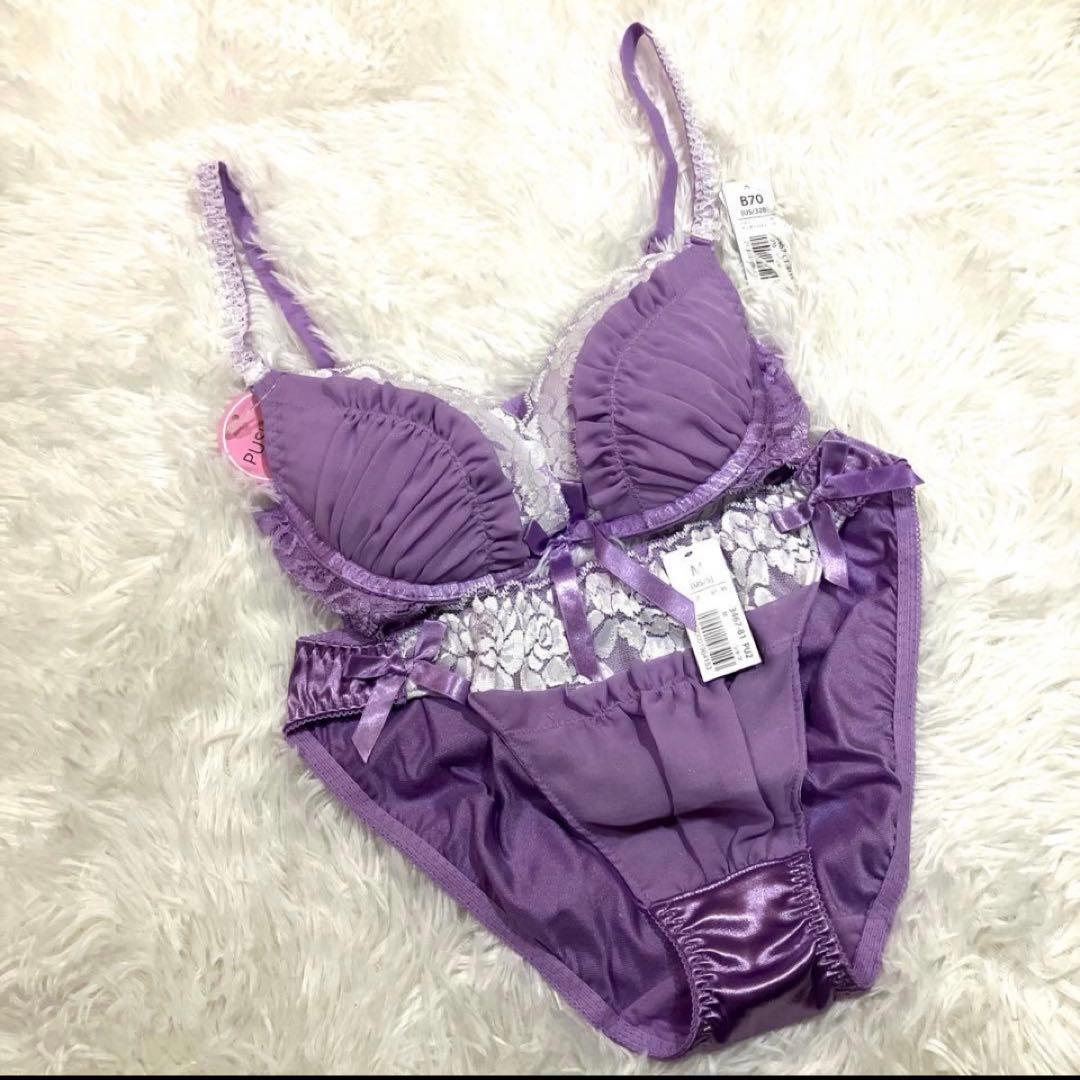 Jp レース付きパープル／ワインブラジャーショーツ 3セット