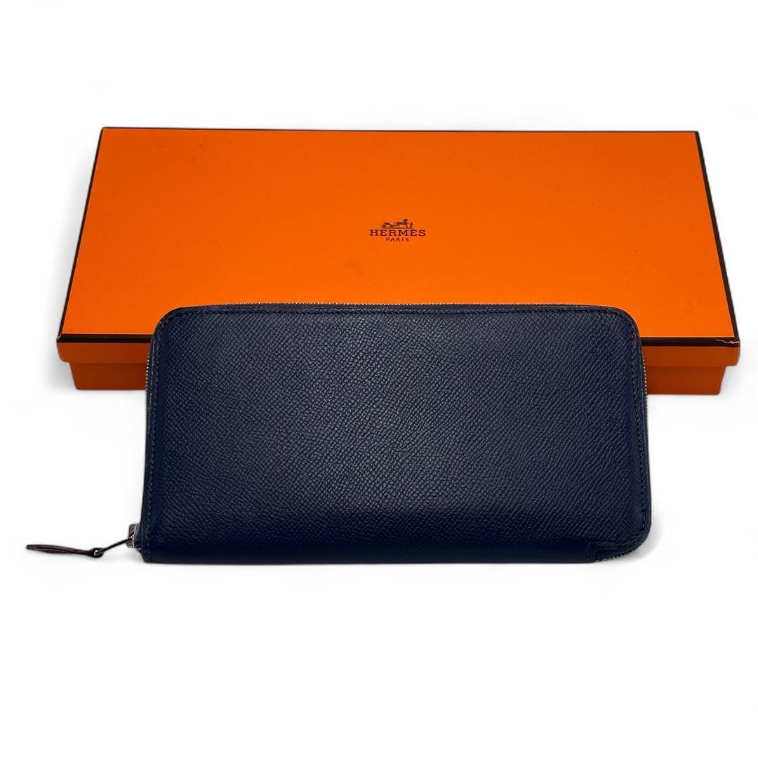 【極美品】エルメス アザップシルクイン ネイビー系 ラウンドファスナー C刻印