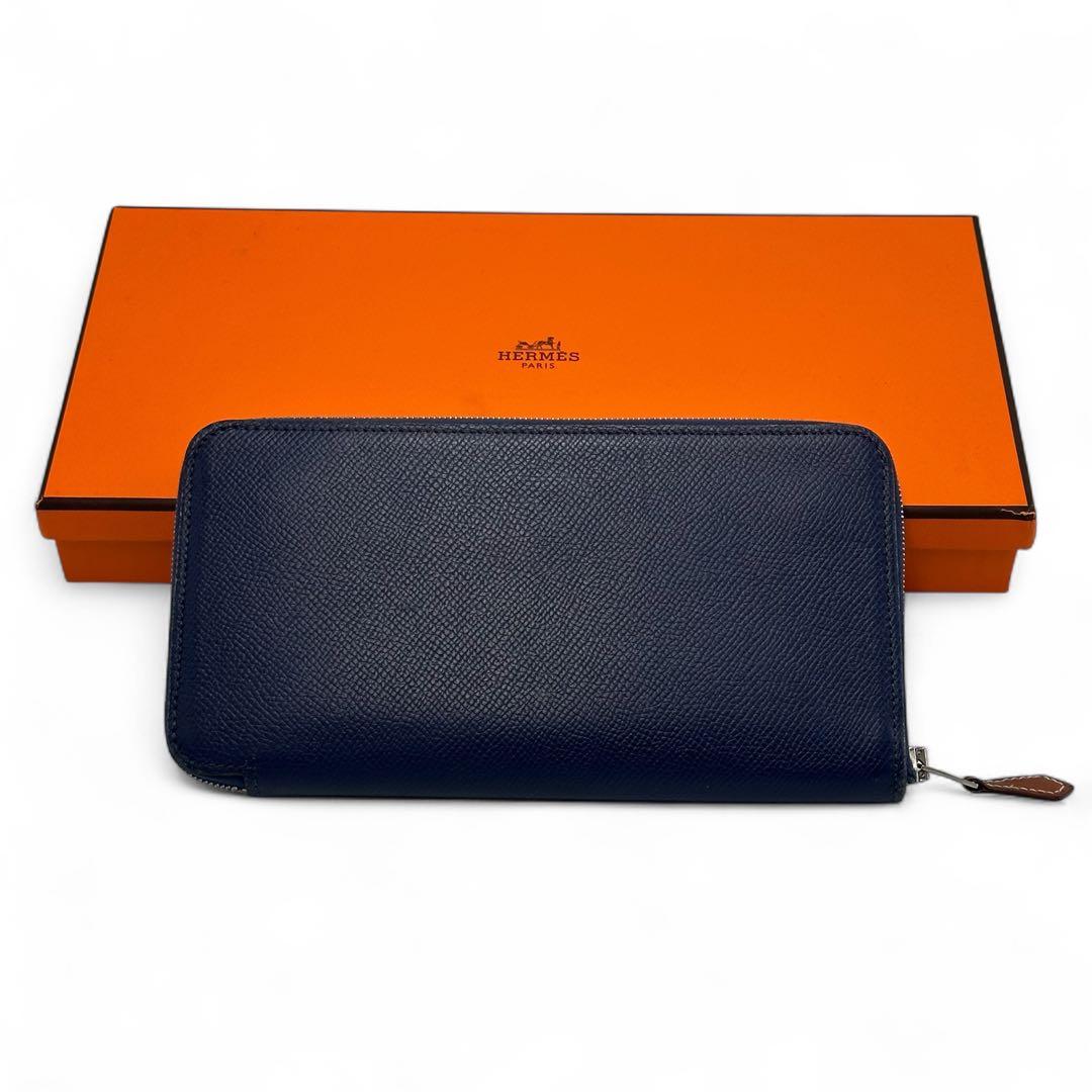 【極美品】エルメス アザップシルクイン ネイビー系 ラウンドファスナー C刻印