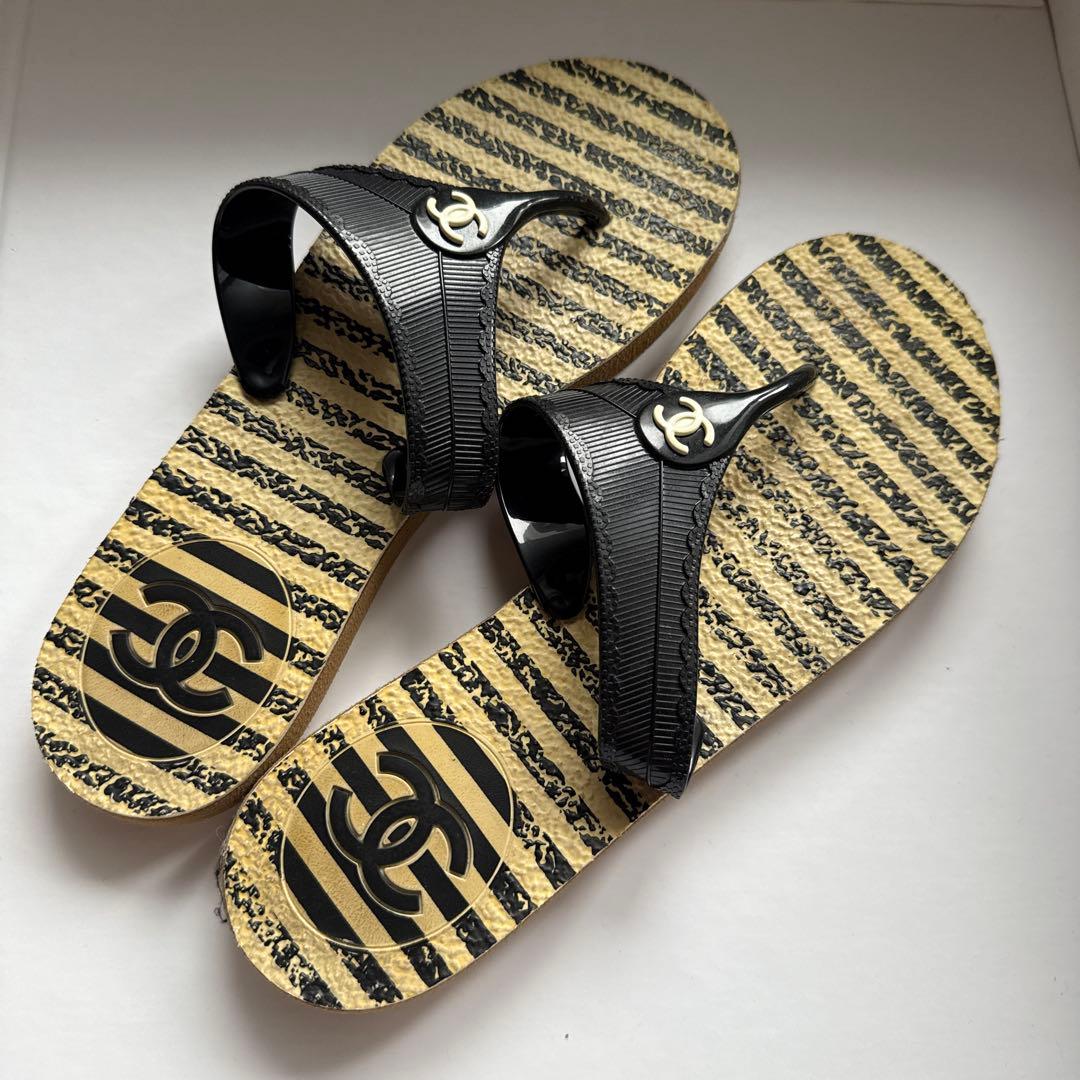 CHANEL ビーチサンダル サイズ39 ブラック/ベージュ