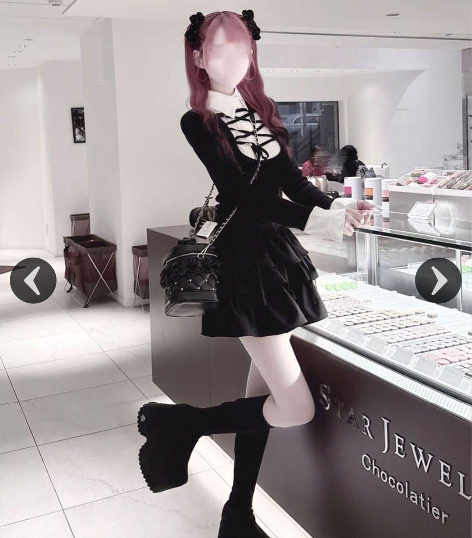 HONEYMEW　レースアップドッキングトップス　ハニーミュウ　ブラック