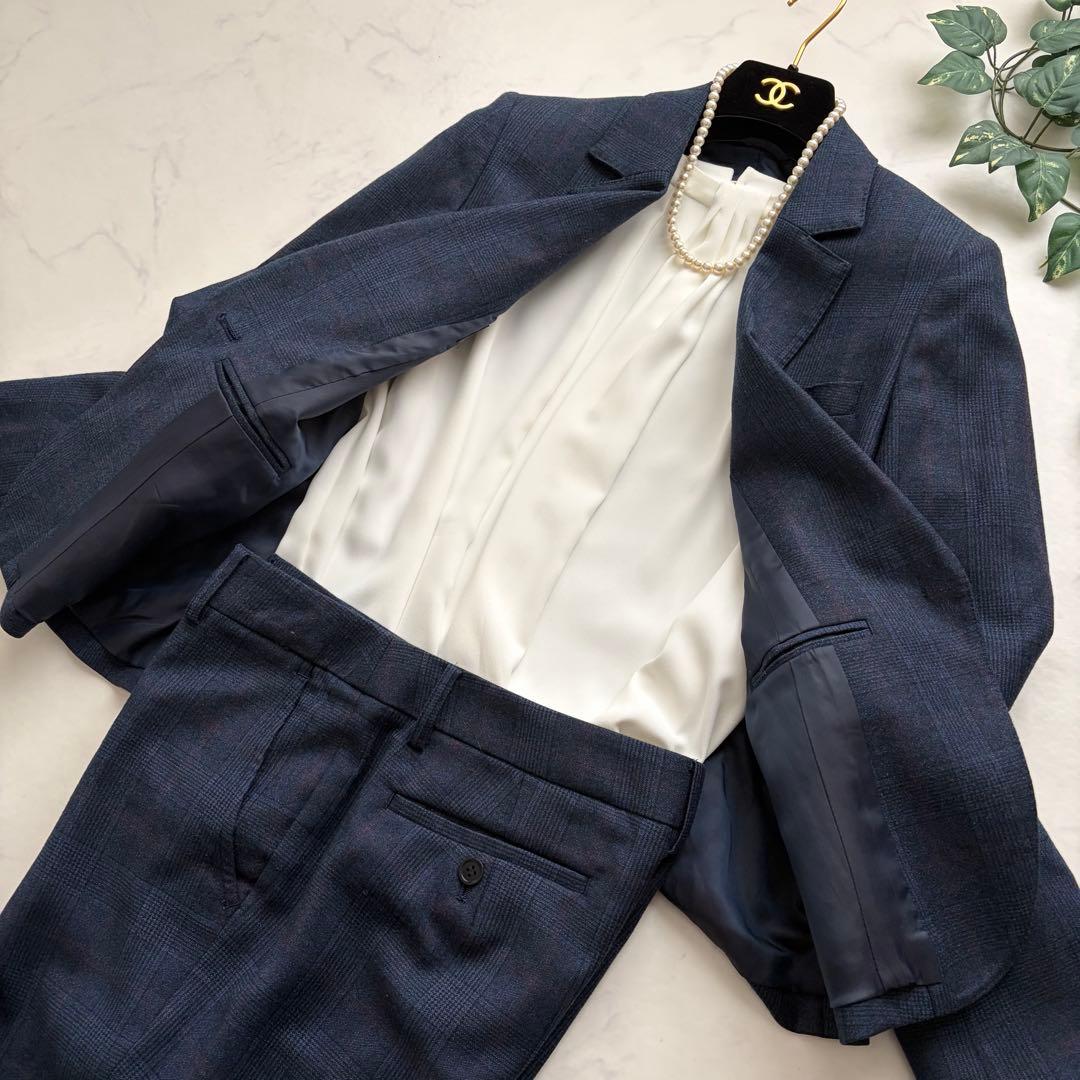 極美品✨スーツカンパニー×REDA パンツスーツ ネイビー グレンチェック 40