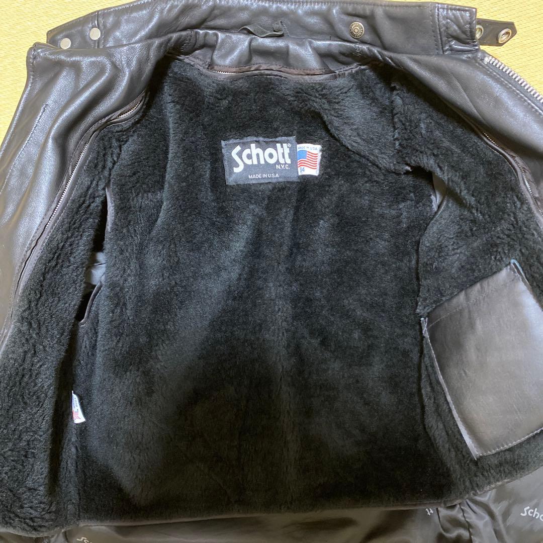 Schott ブラックレザー シングルライダースジャケット 34