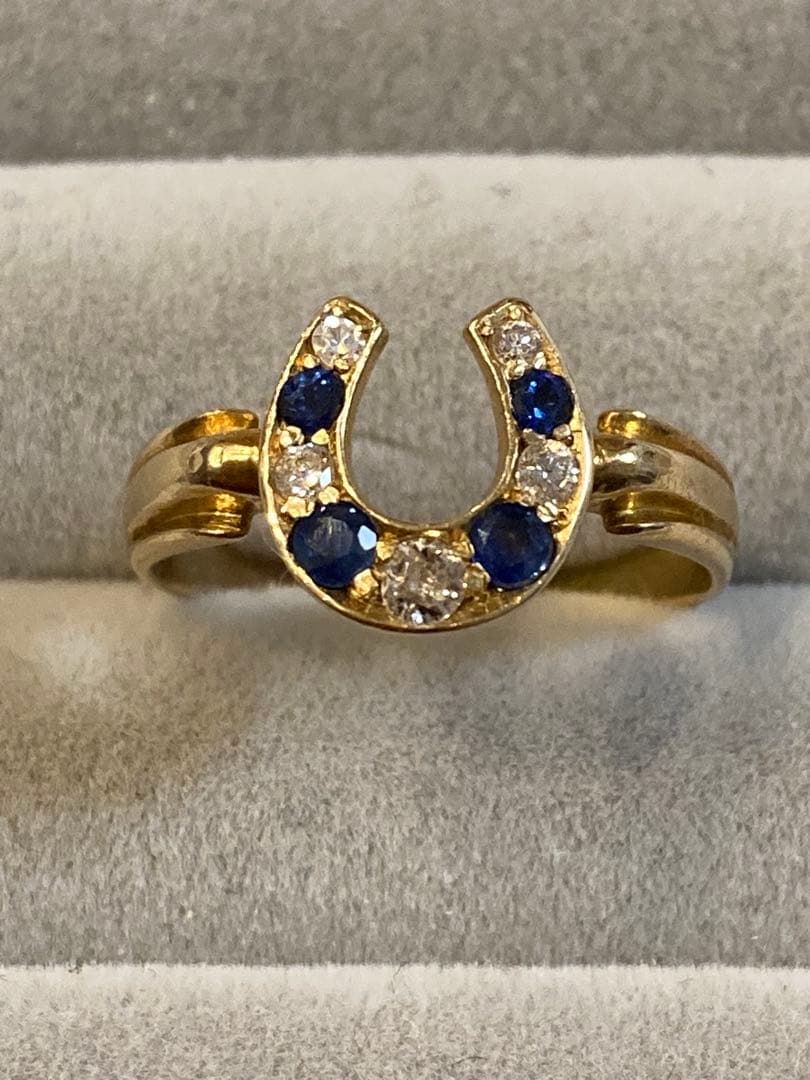 レ*ン様 アンティーク　ホースシューリング　オールドカットダイヤ　サファイア　馬