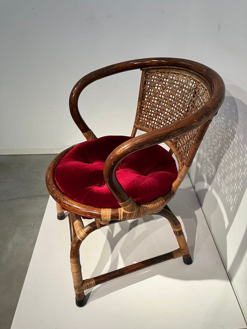 ヴィンテージ、ラタン、アームチェア、レトロ、和モダン、オールド、希少タイプ、