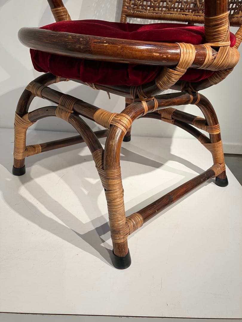 ヴィンテージ、ラタン、アームチェア、レトロ、和モダン、オールド、希少タイプ、