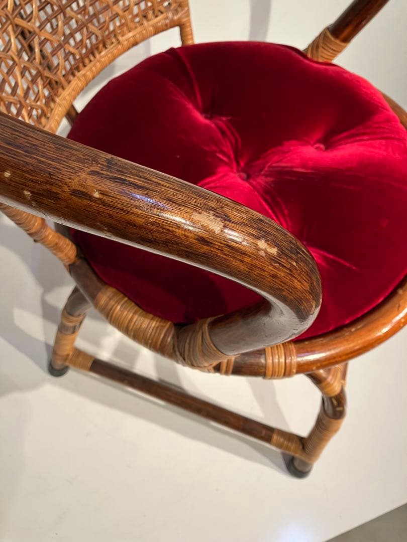 ヴィンテージ、ラタン、アームチェア、レトロ、和モダン、オールド、希少タイプ、