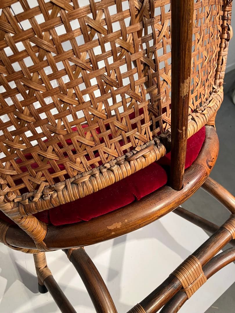 ヴィンテージ、ラタン、アームチェア、レトロ、和モダン、オールド、希少タイプ、