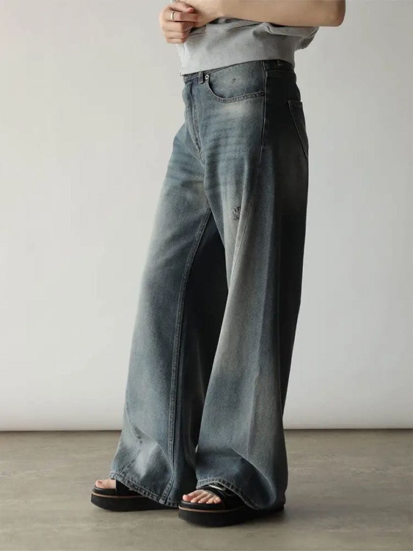 ヤマダヤ　RADIATE 切り替えデザインダメージデニムワイドパンツ　現行品