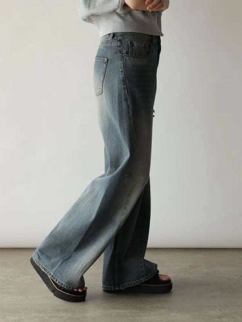 ヤマダヤ　RADIATE 切り替えデザインダメージデニムワイドパンツ　現行品