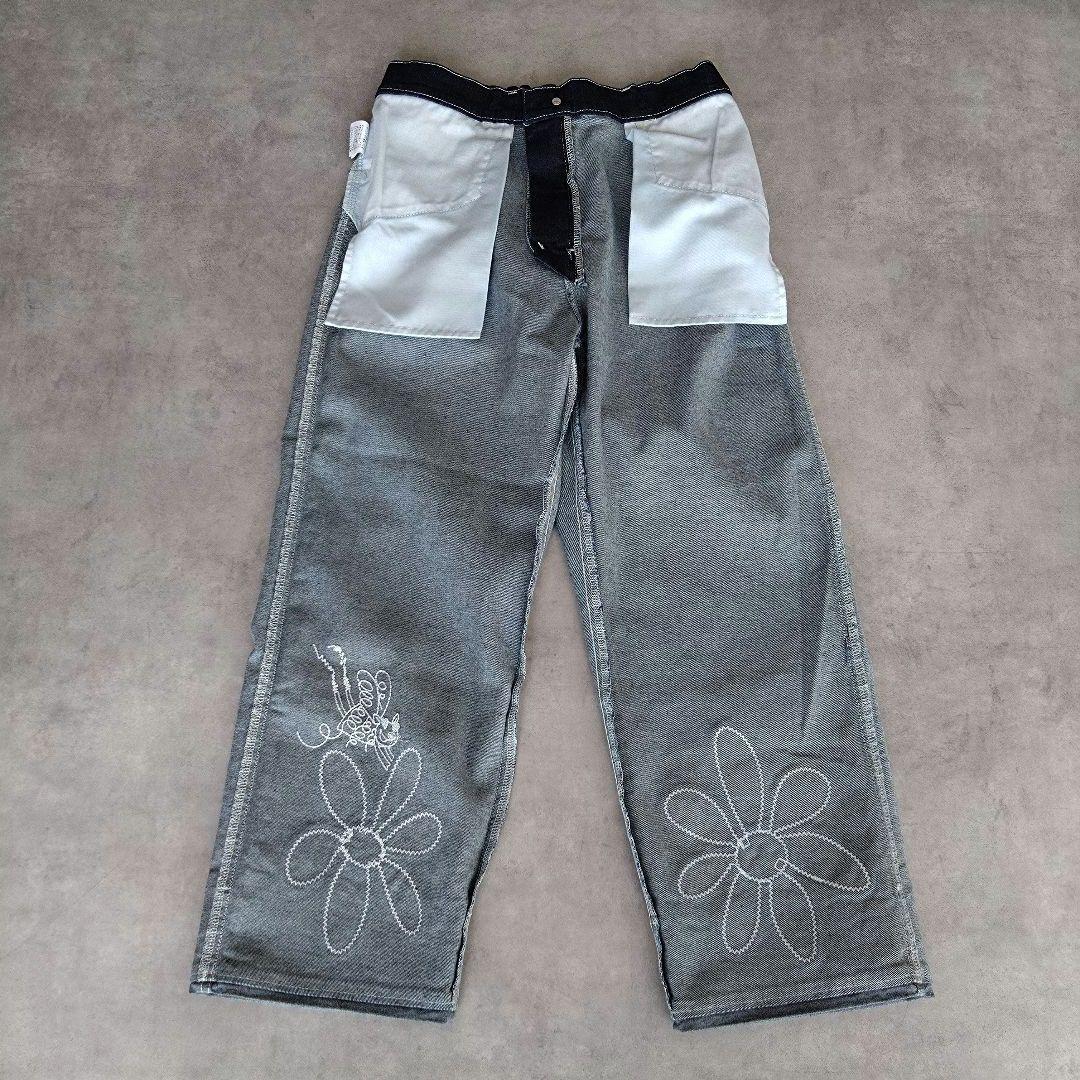 【美品】アルベロベロ　オレボレブラ　ワイドデニム　ぶたさん　刺繍　ロールアップ