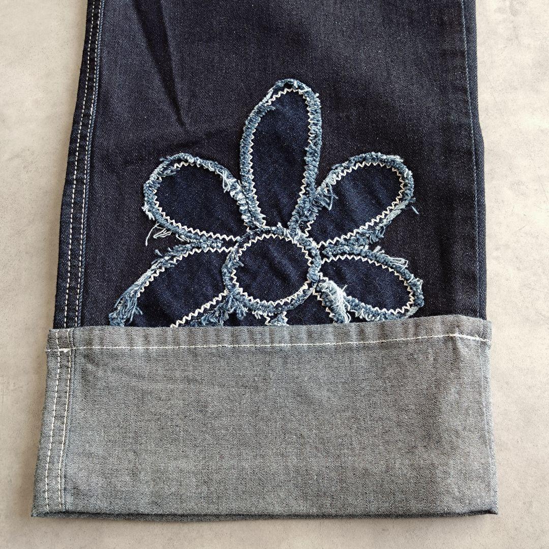 【美品】アルベロベロ　オレボレブラ　ワイドデニム　ぶたさん　刺繍　ロールアップ