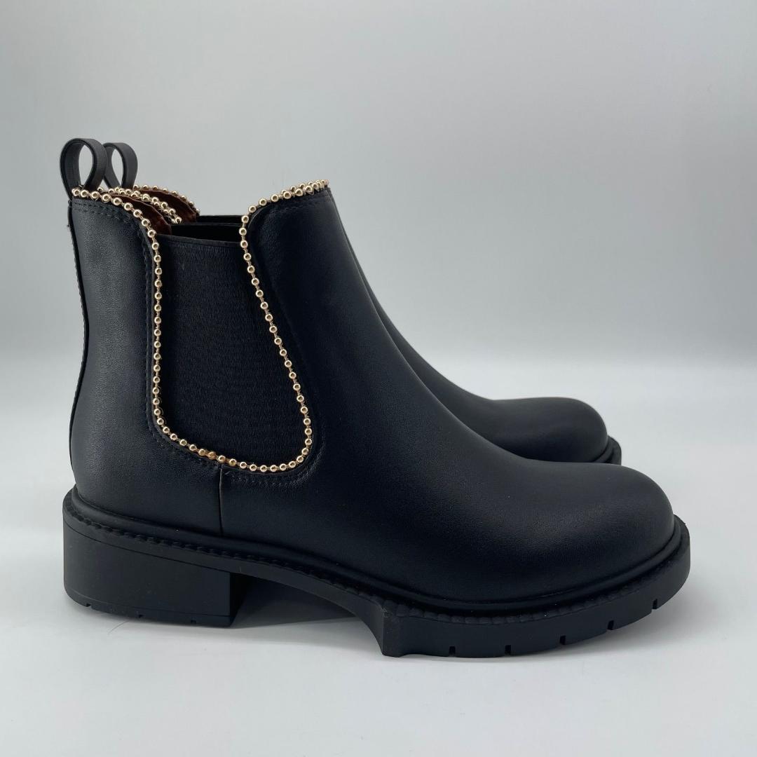 17113✨新品✨COACH ビジュー ショート サイドゴアブーツ 黒 レザー