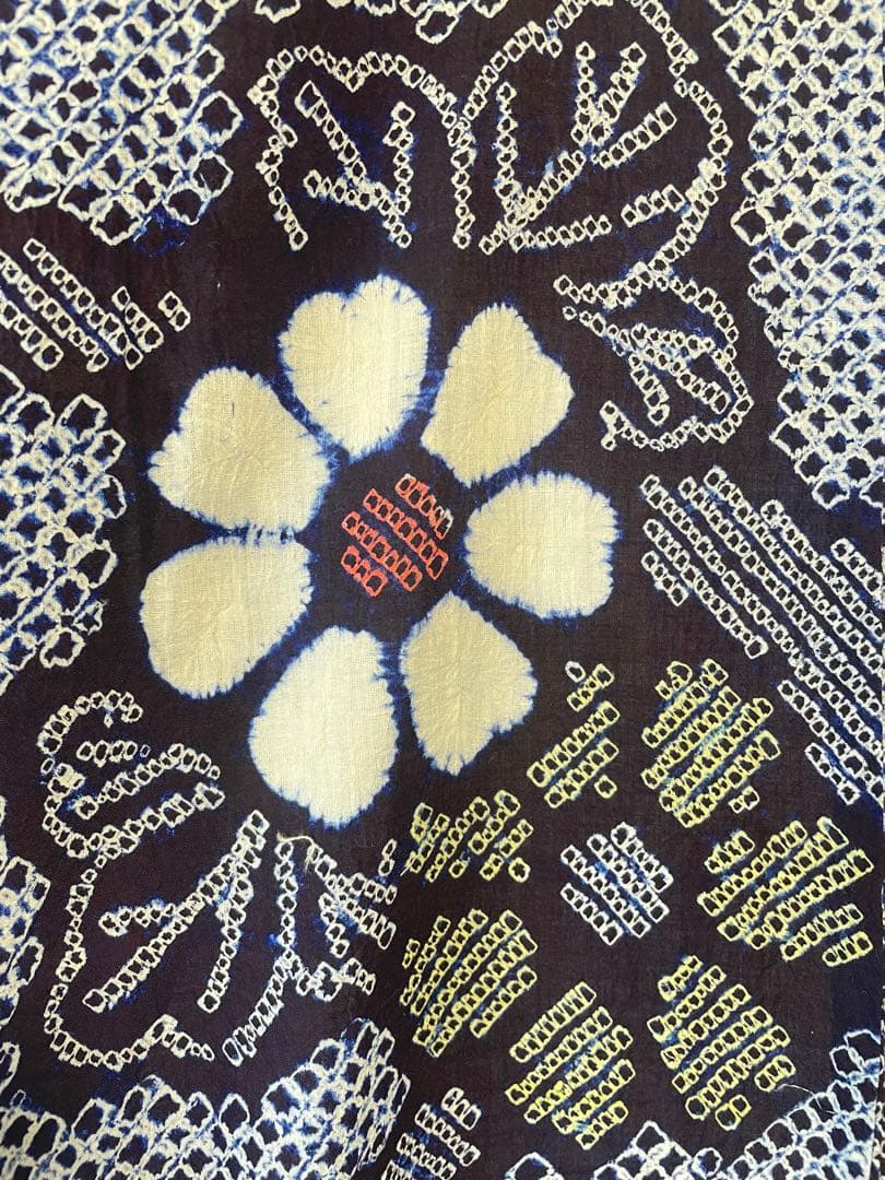 □夏涼浴衣　有松総絞り　花柄　藍色　身丈約160cm