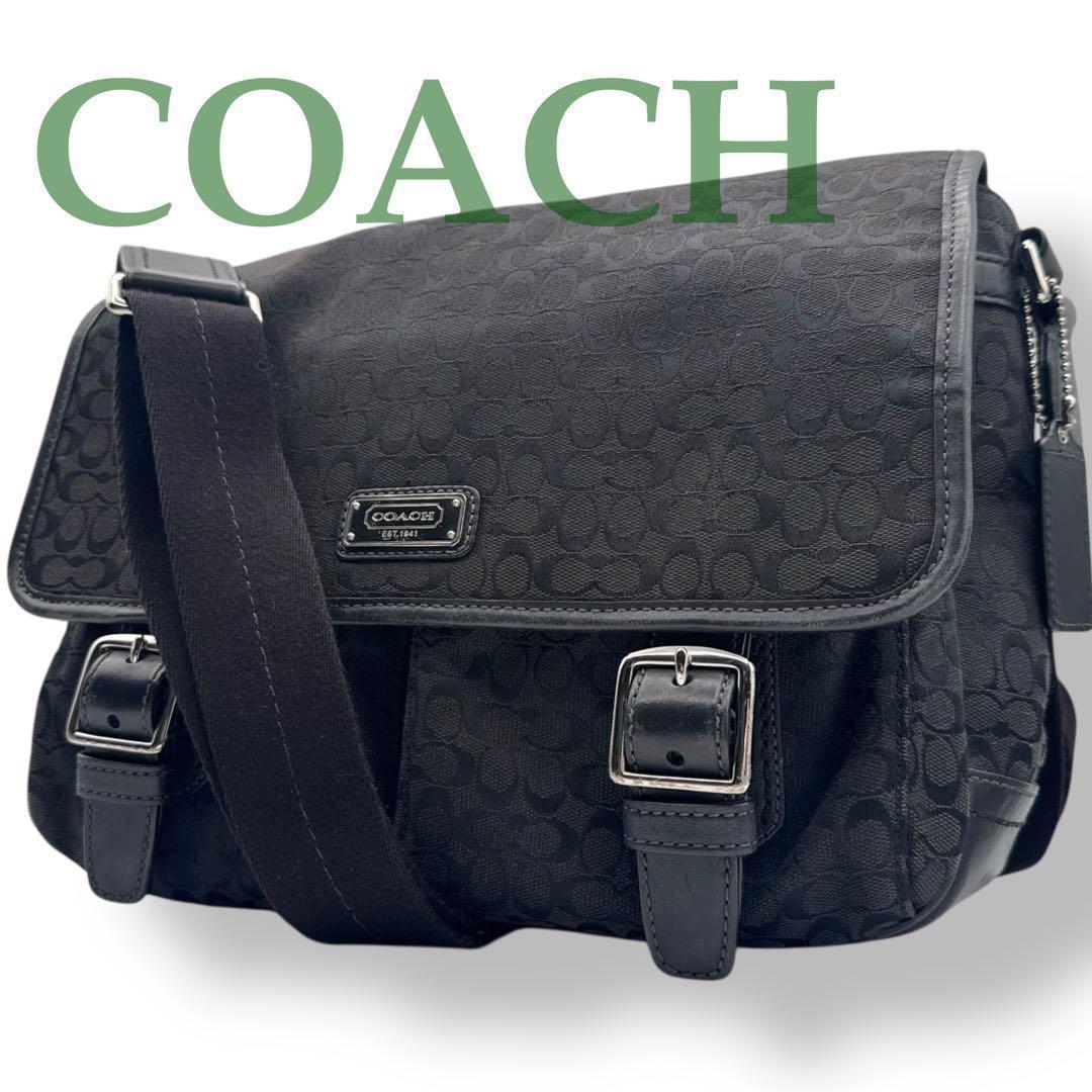 COACH コーチ メッセンジャーバッグ シグネチャー キャンバス 黒 斜めがけ
