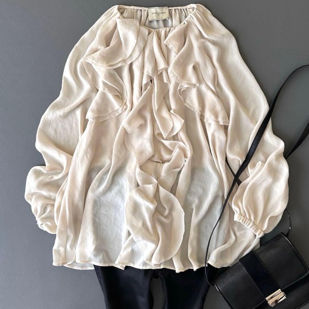 極美品 25SS♪ ユナイテッドアローズ ラッフルフリルブラウス 洗える