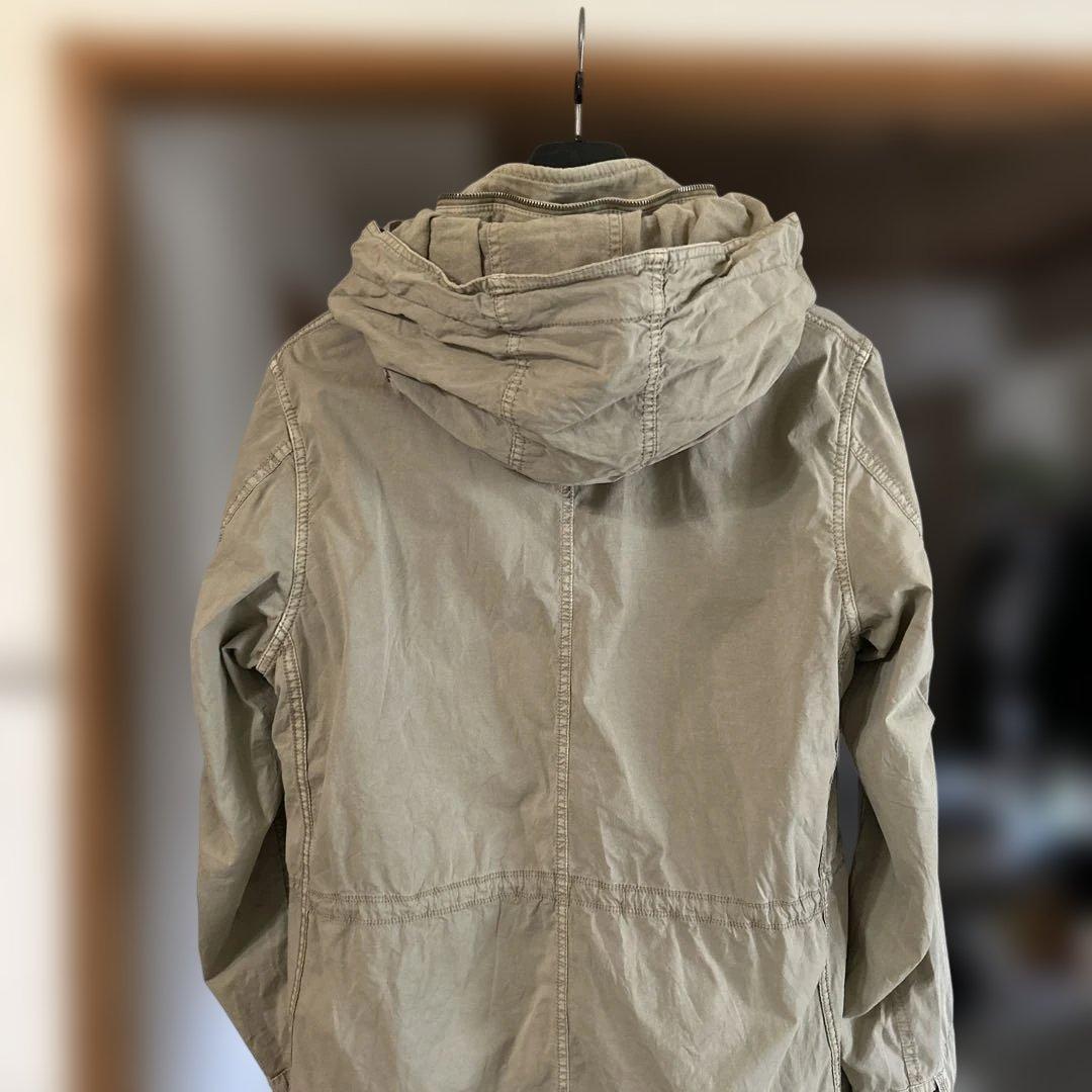 Goa ミリタリージャケット　メンズ　ロング　フード収納　ダブルジップ　y2k