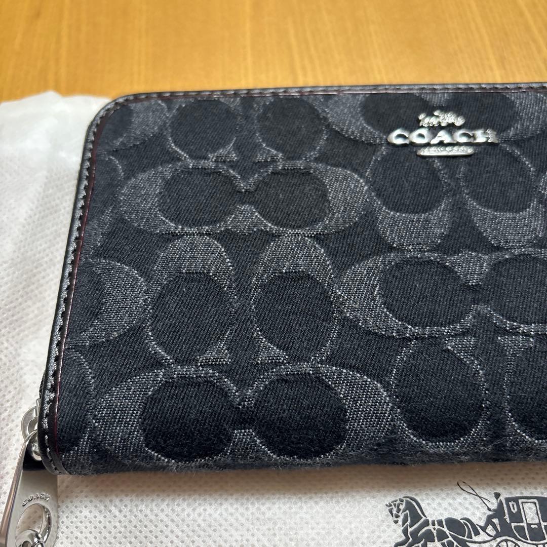 新品 未使用 COACH コーチ 長財布 デニム 生地 ブラック