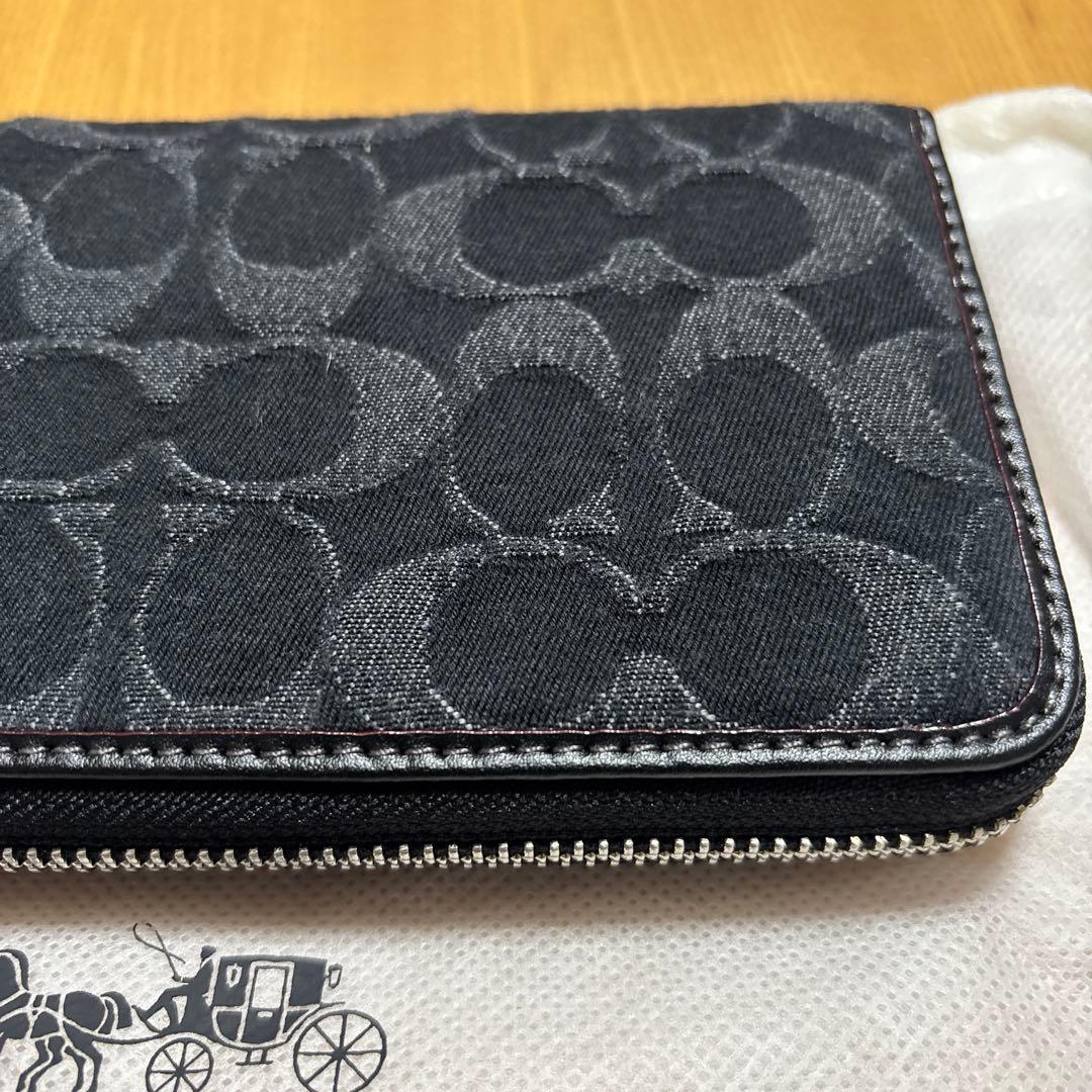新品 未使用 COACH コーチ 長財布 デニム 生地 ブラック