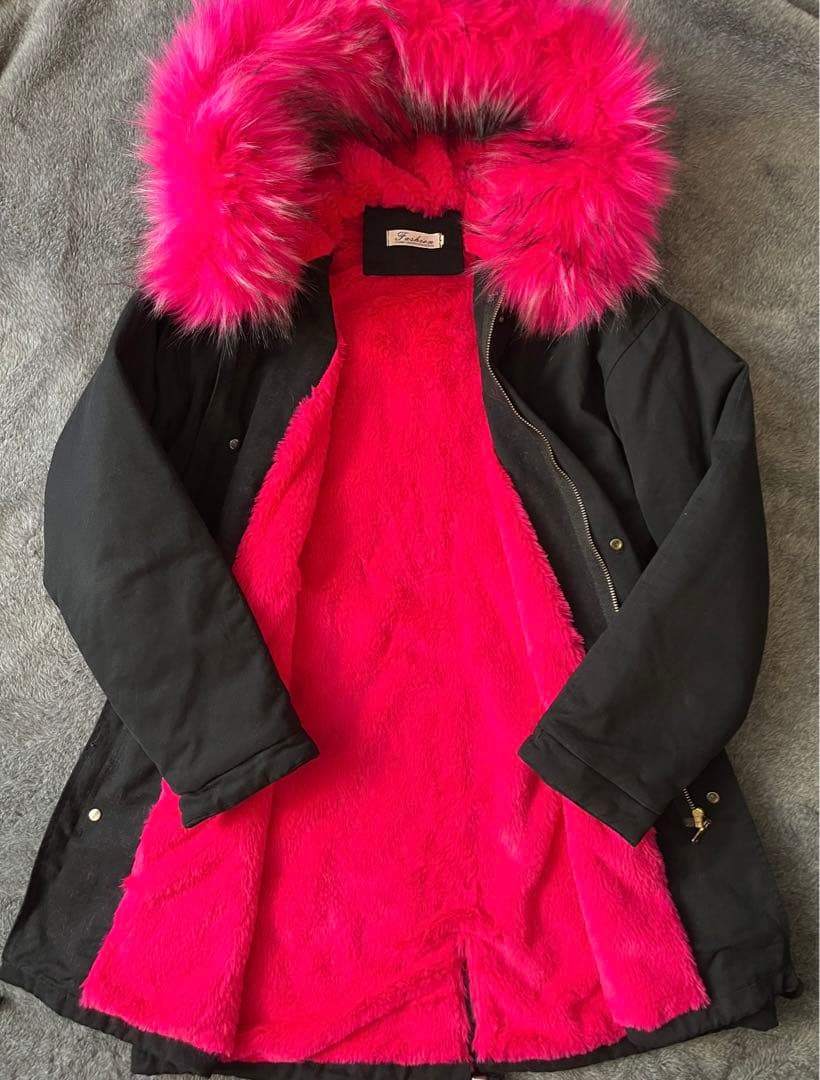 【美品】ピンクファーモッズコート