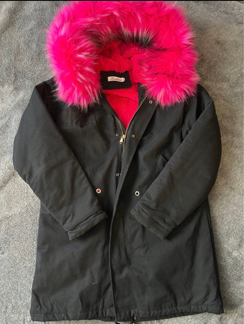 【美品】ピンクファーモッズコート