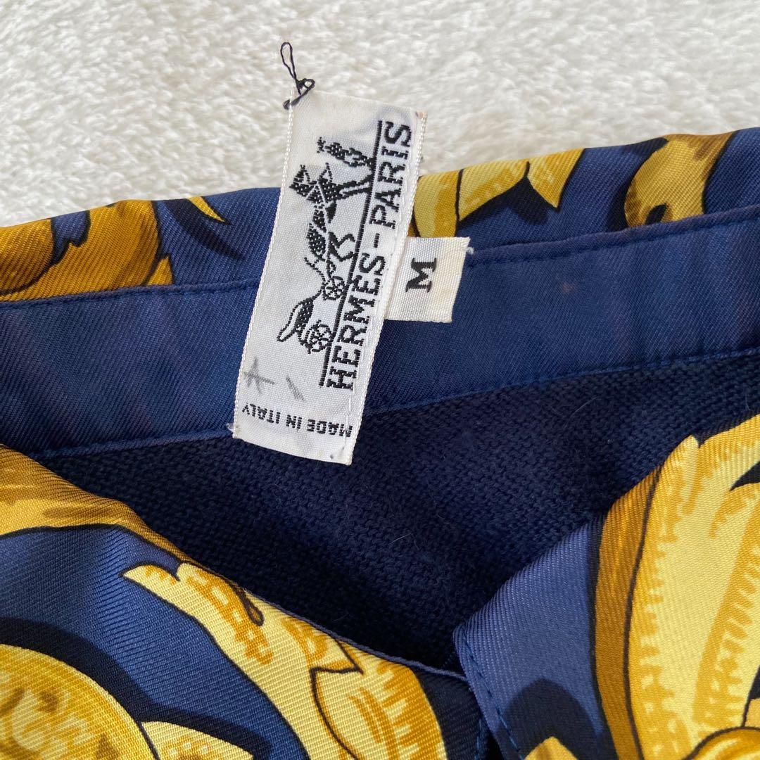 HERMES 長袖　トップス　カシミヤ バロック馬具チェーン柄 シルク切替 M