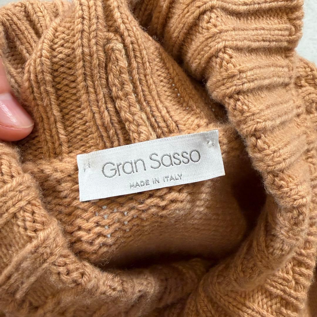 グランサッソ　ショールカラー　ウール　ニット　セーター　46サイズ　ブラウン