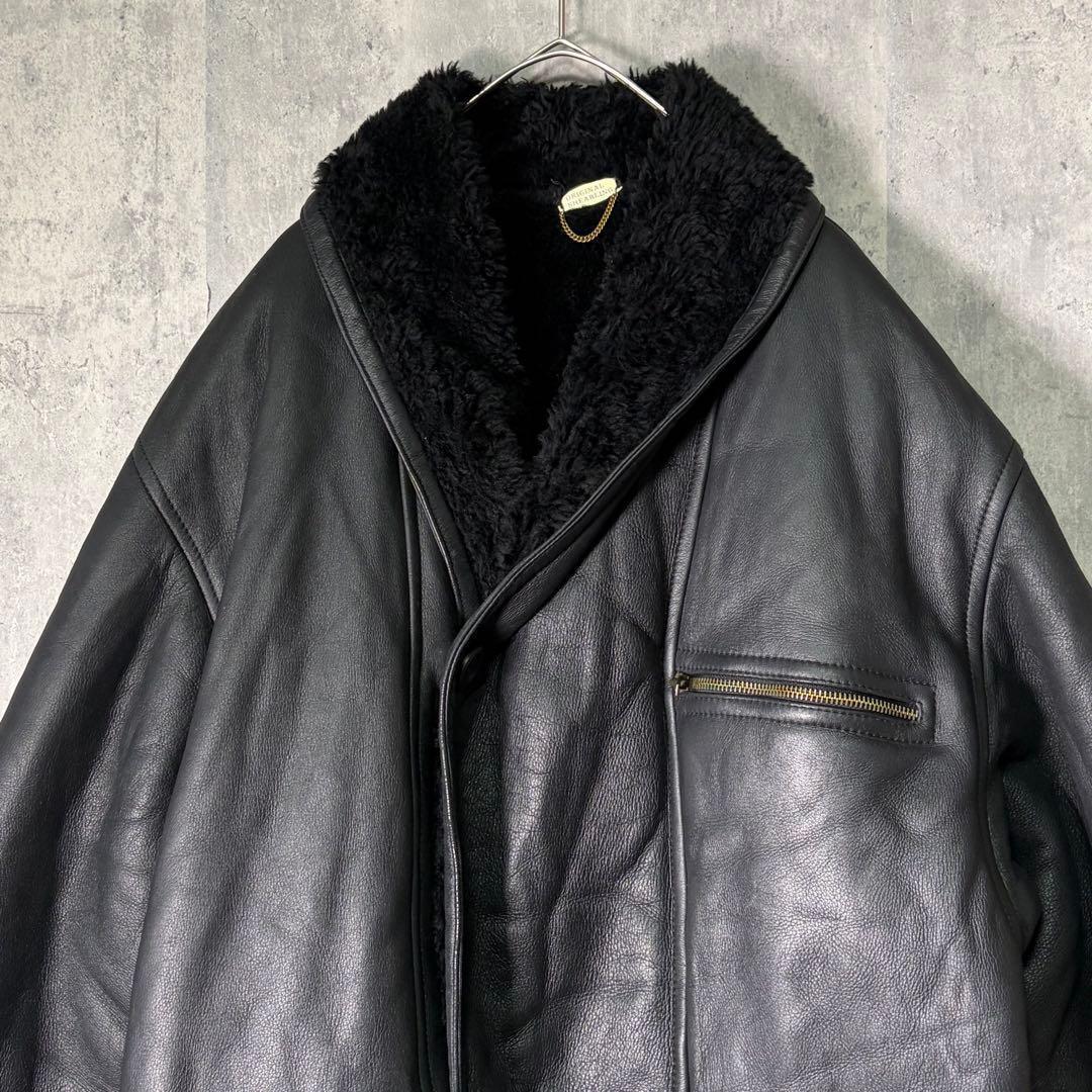 極上 イタリア製 リアル ムートン コート 黒 本革 shearling