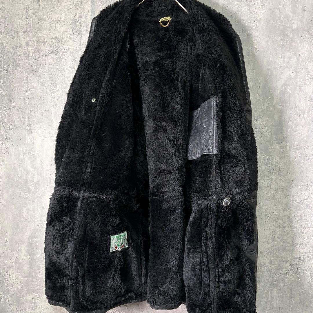 極上 イタリア製 リアル ムートン コート 黒 本革 shearling