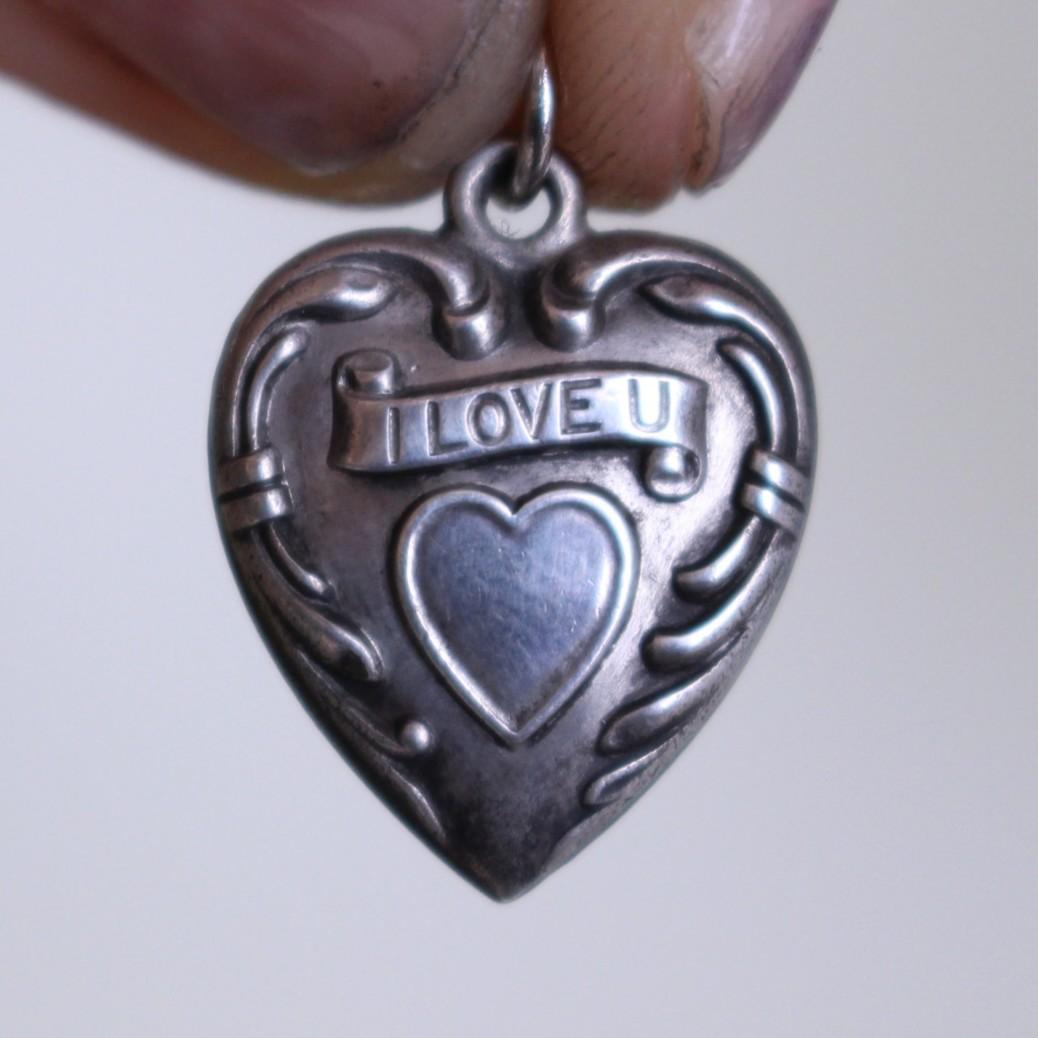 40s　スウィートハートジュエリー　シルバー　ギフトに　ILOVEU　古着に