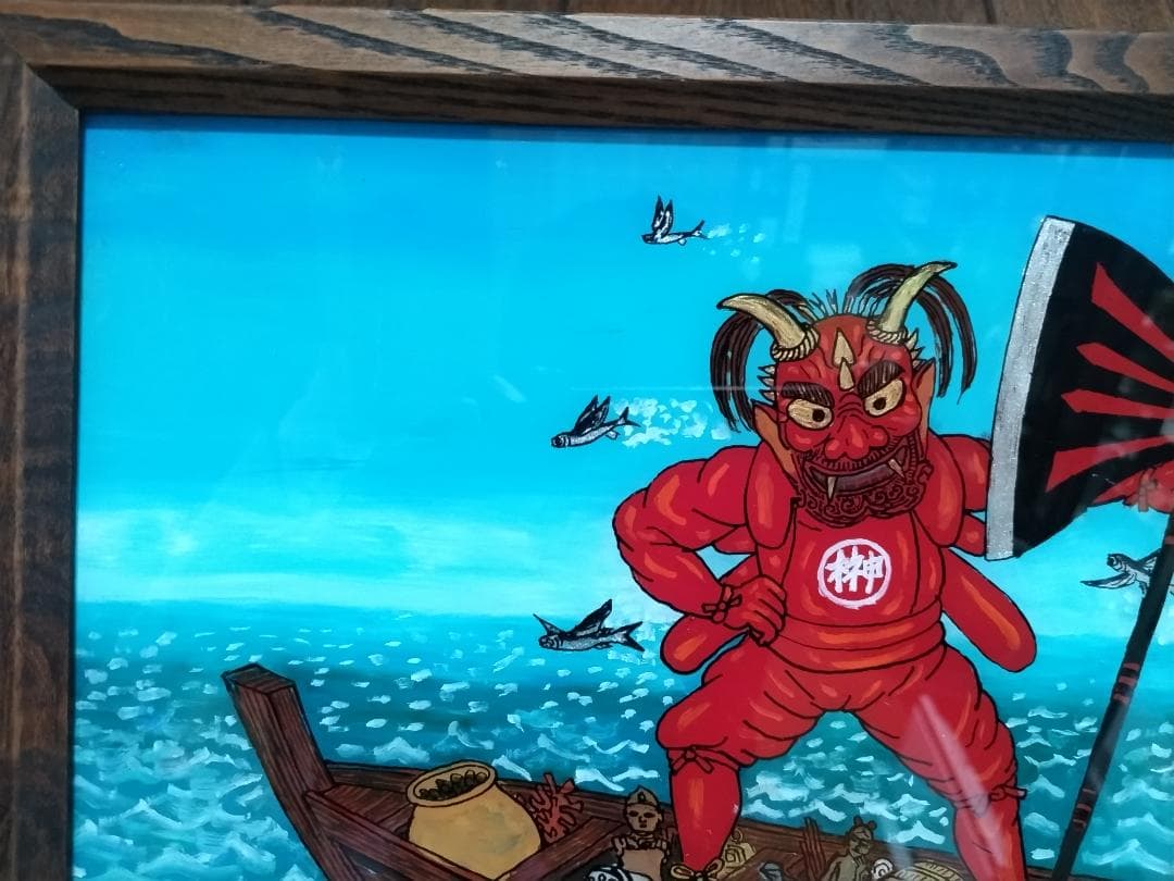 斎藤吾朗画伯　招福神「榊鬼の船」ガラス絵